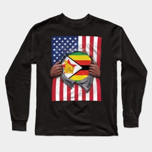 Zimbabwe Flag American Flag Ripped - Gift for Zimbabwean From Zimbabwe Long Sleeve T-Shirt